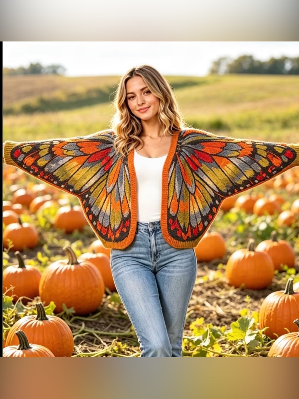 Butterfly Wing Knit Cardigan Jacket - Orange Multicolor